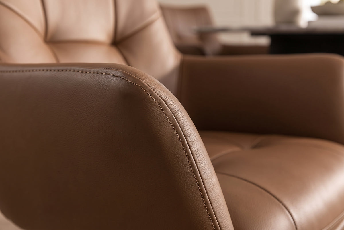 Swivel chair SIGNATURE 360° rotatable w/ armrests spring core leather cognac brown