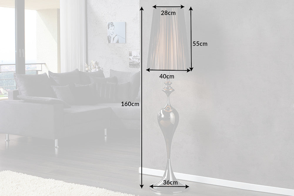 Stehleuchte LUCIE 160cm schwarzer Nylonschirm Barockstil