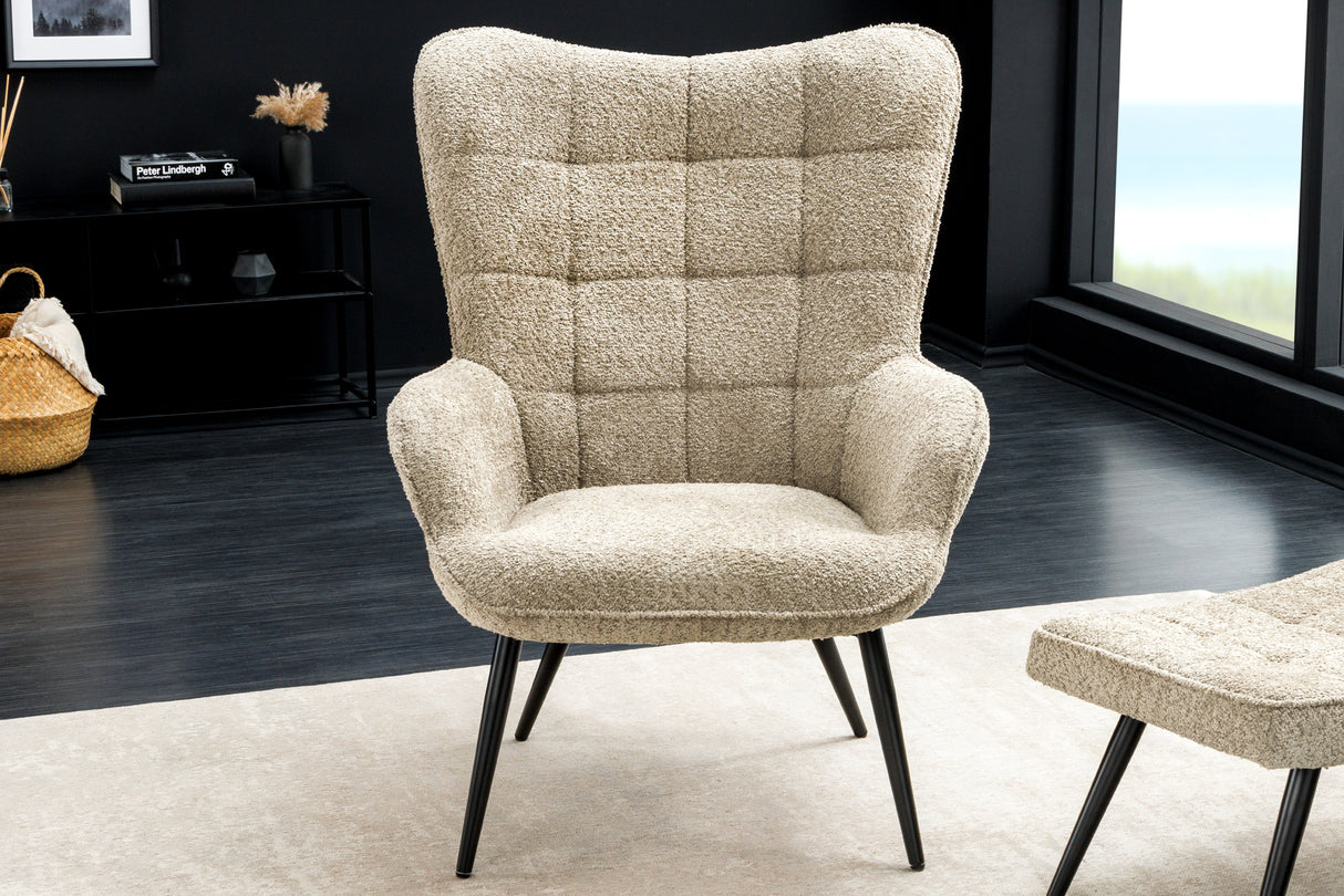 Armchair SCANDINAVIA with armrests bouclé champagne greige