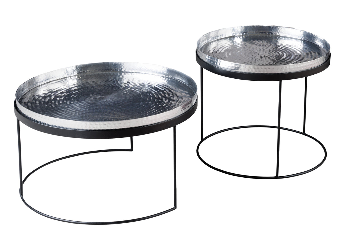 Coffee table ELEMENTS set of 2 removable trays hammer stroke effect silver