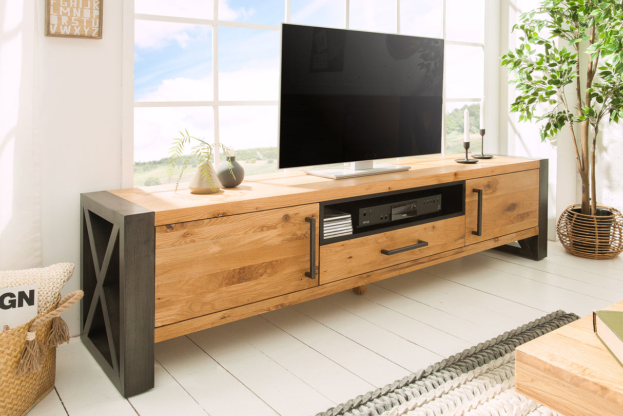 TV-Lowboard THOR 200cm wild oak wood industrial style