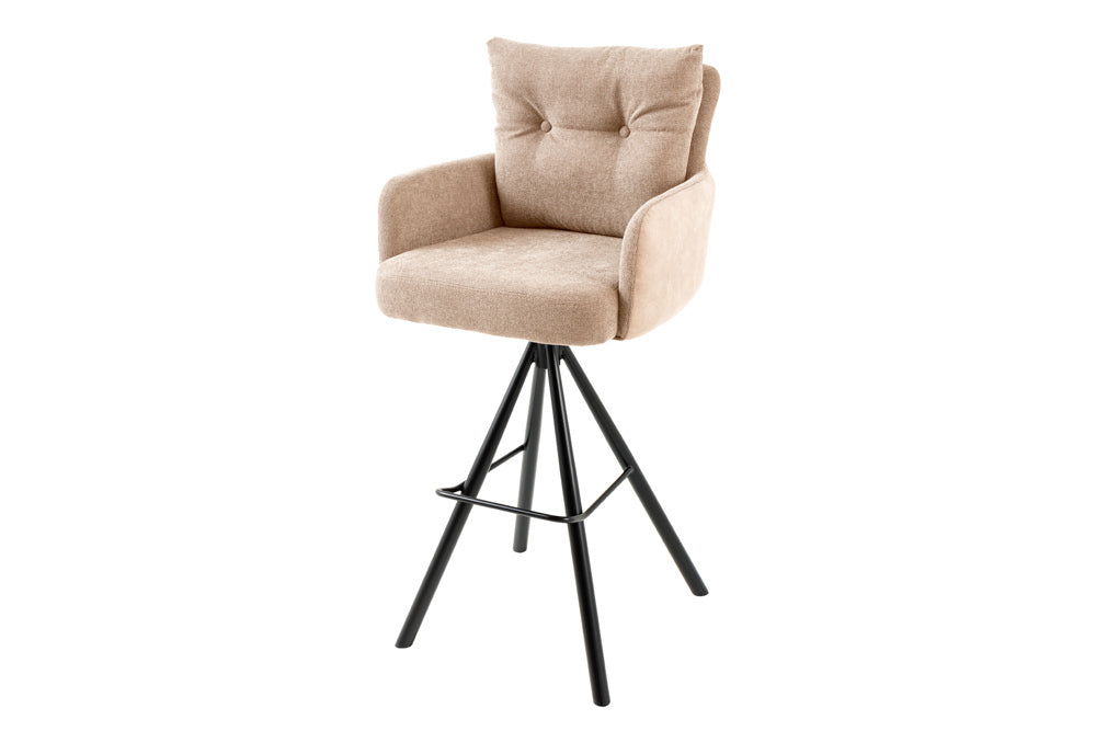 Bar stool BIG GEORGE w/ armrests flat woven fabric velvet champagne beige rotatable