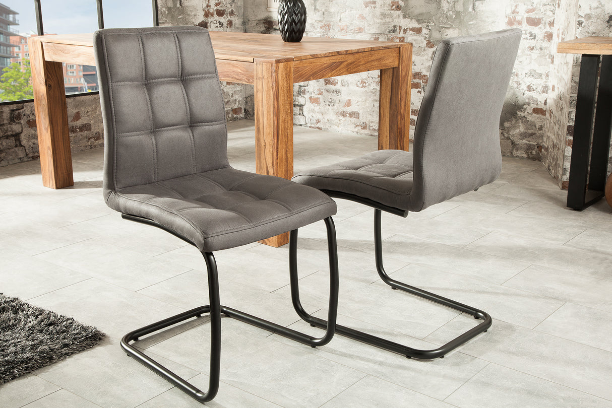 Cantilever chair MODENA microfibre grey with black iron legs