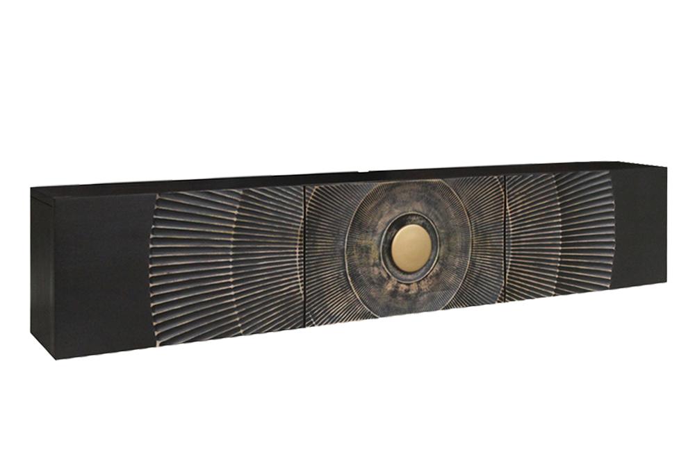TV-Board GOLDEN SUNSET 160cm 3D hängend Mangoholz schwarz