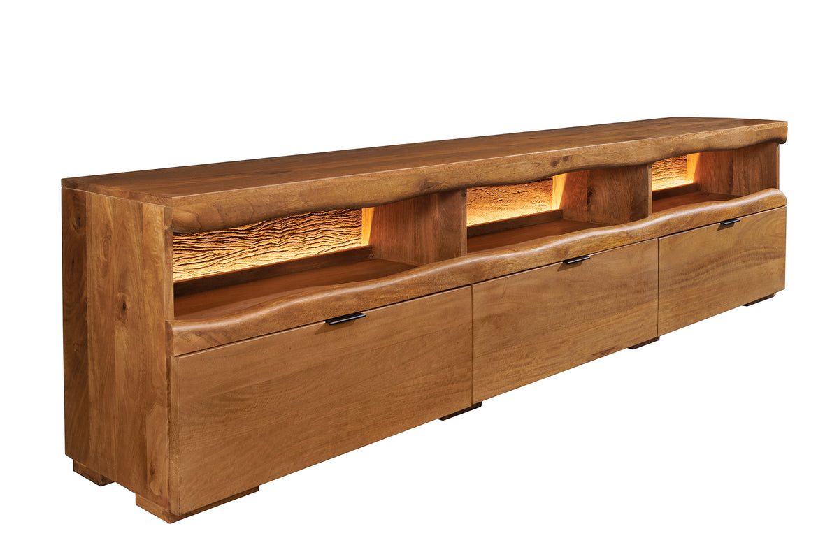 TV-Board GRAND MANGO 180cm mango wood brown w/ remote-controlled LED light