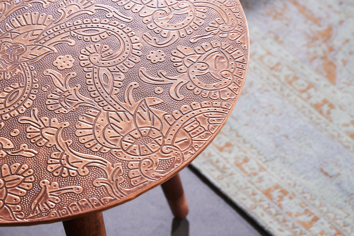 Side table ALCASAR 50cm mango wood and coated metal antique copper