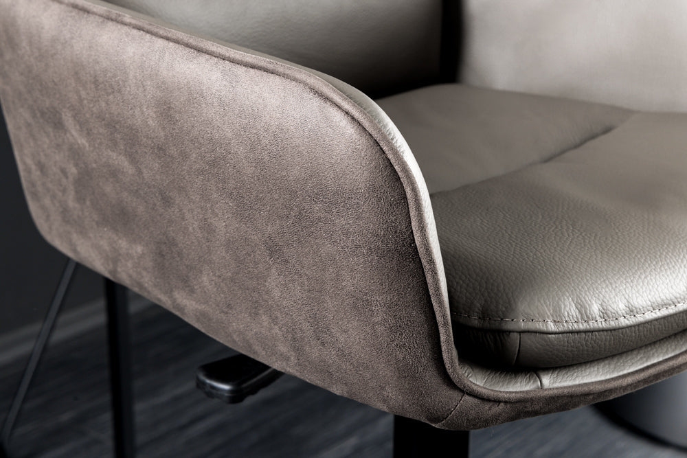 Bar stool BIG GEORGE w/ armrests microfibre leather taupe rotatable height adjustable