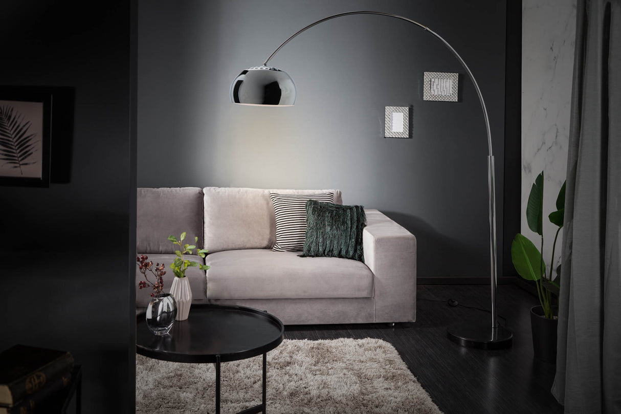 Stehleuchte BIG BOW 170-205cm Chrom mit Marmorsockel