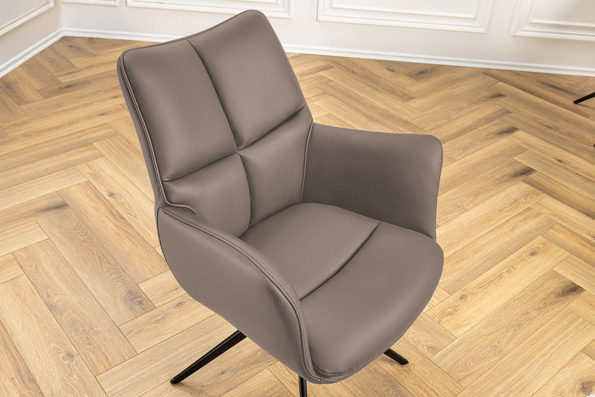 Drehstuhl PAPILLON 360° drehbar m/ Armlehnen Gestell schwarz Leder braun