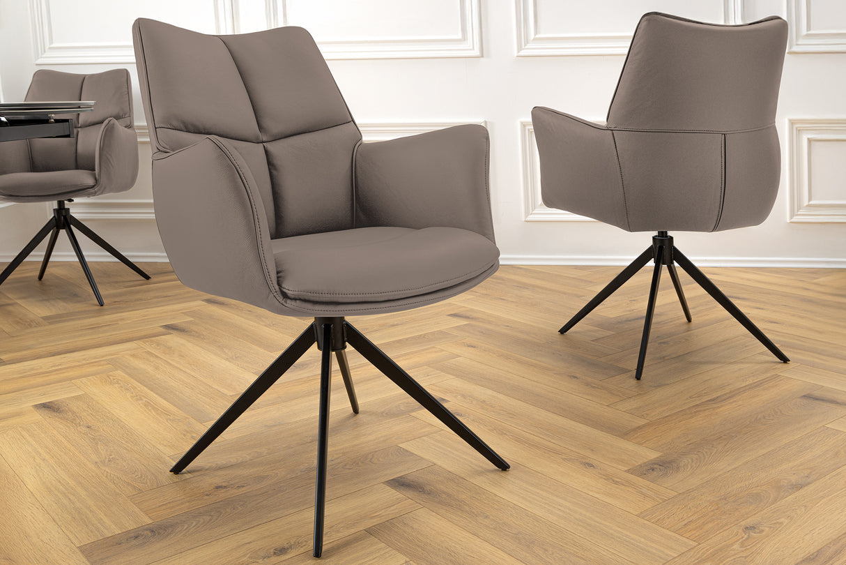 Drehstuhl PAPILLON 360° drehbar m/ Armlehnen Gestell schwarz Leder braun