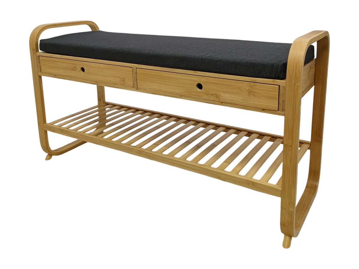 Shoeshelf ZEN-BO 100cm w/ drawer bamboo natural grey