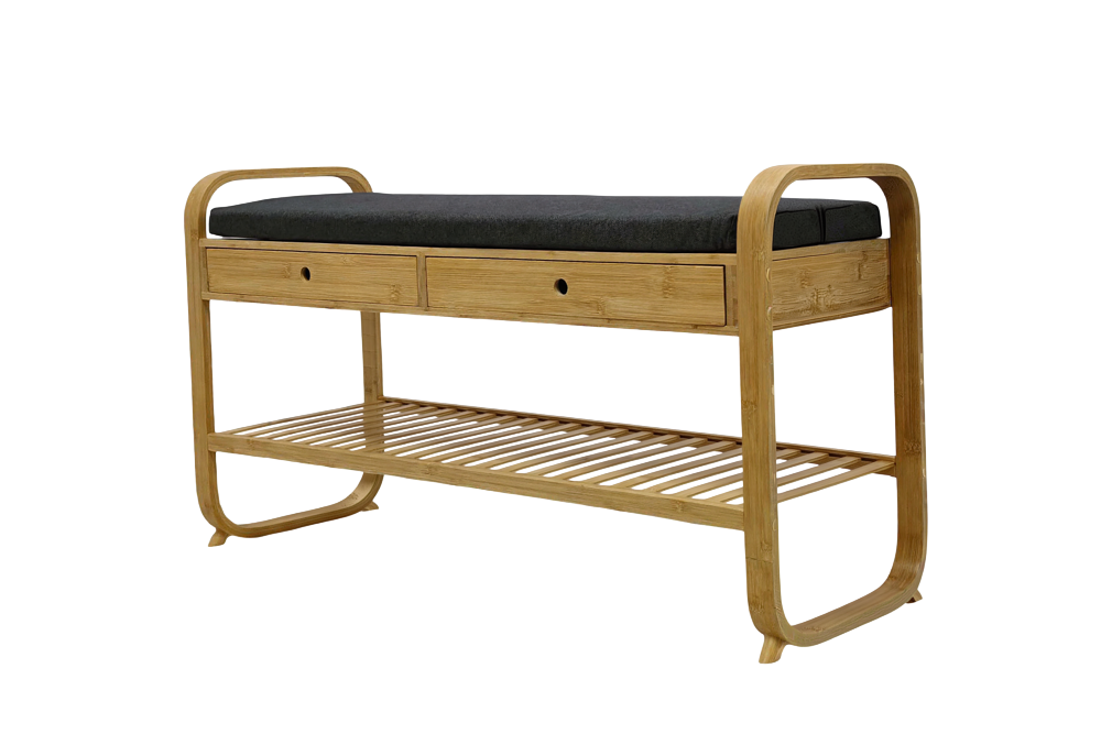 Shoeshelf ZEN-BO 100cm w/ drawer bamboo natural grey