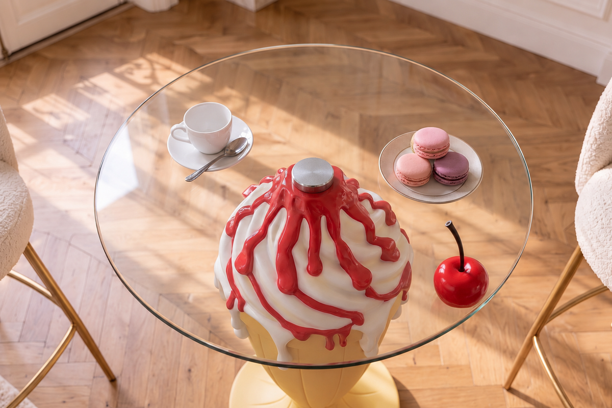 Bistro table SOFT POP 75cm pastel yellow w/ magnetic removeable cherry SWEET SOCIETY in-house Design