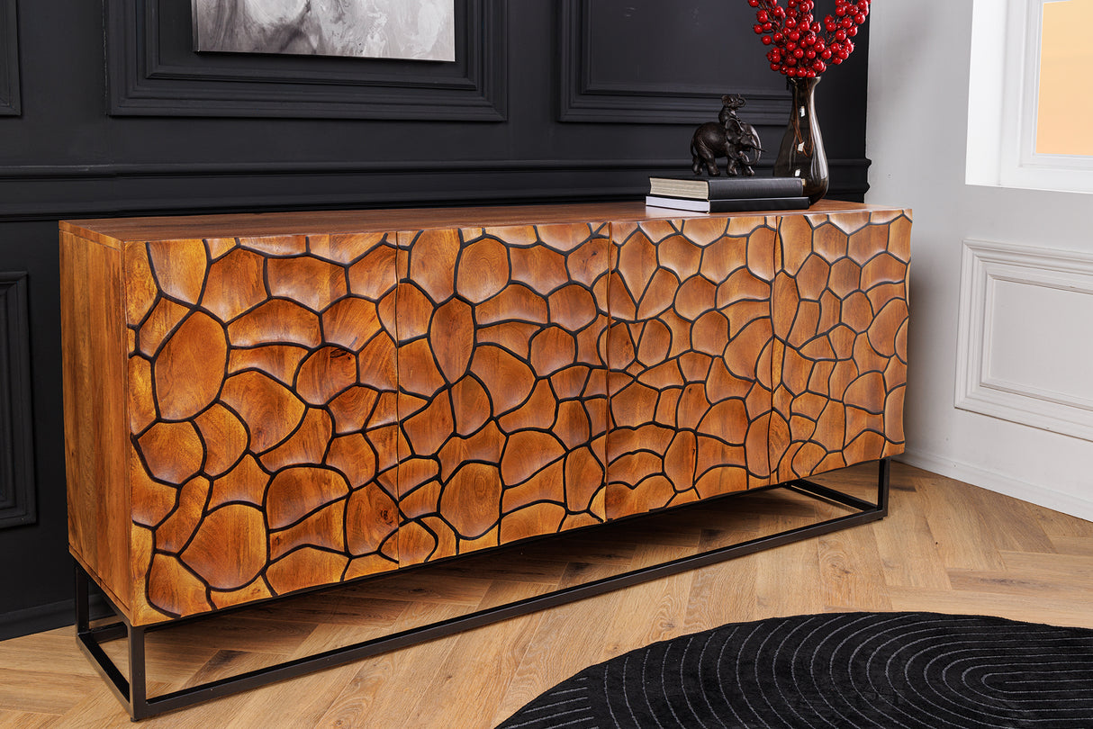 Sideboard VULCANO 180cm 3D Mosaik Mangoholz braun