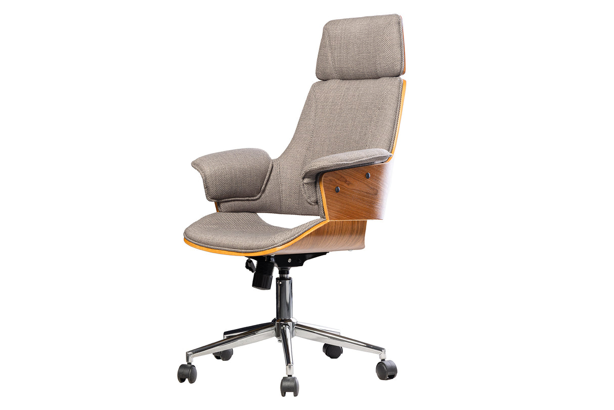 Bürostuhl MANHATTAN 44-54cm drehbar, strukturierter Stoff grau und Walnussholz