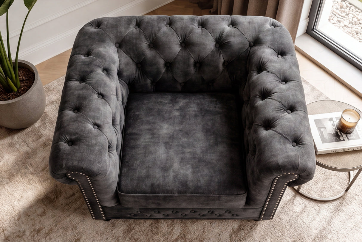 Sessel CHESTERFIELD Samt Antiklook grau