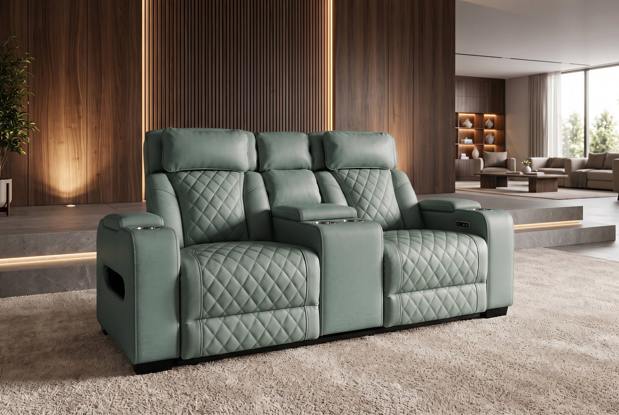 Cinema armchair HOLLYWOOD 2-seater electrically adjustable artificial leather sage
