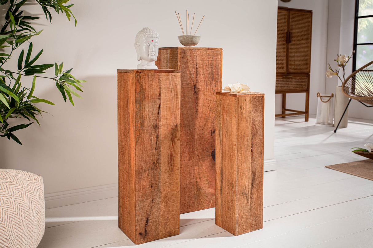 Decoration pillar MAKASSAR 60-80cm set of 3 mango wood