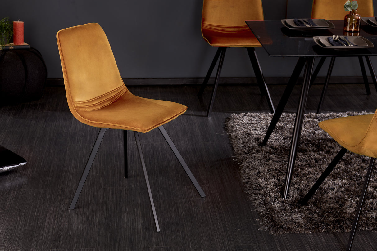 Chair AMSTERDAM retro style velvet mustard yellow