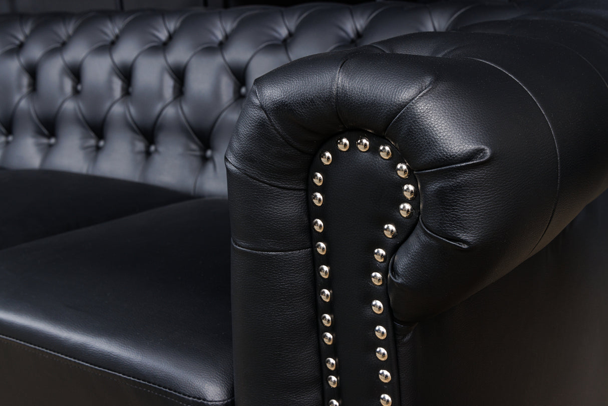 Sofa CHESTERFIELD 205cm 3-Sitzer Kunstleder Antik-Look schwarz