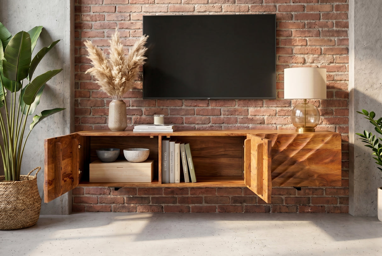 TV-Board SCORPION 160cm 3D hanging lowboard mango wood brown