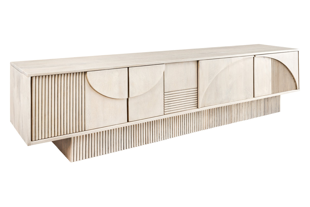 TV Board ART DECO 200cm 3D mango wood whitewashed