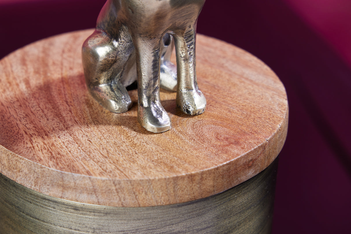 Skulptur Zinn PANTHER 20cm Eisen gold Mangoholz natur