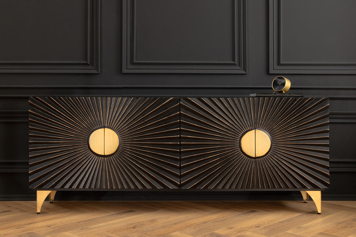 Sideboard SOLARIS 180cm 3D Mango Schwarz Gold