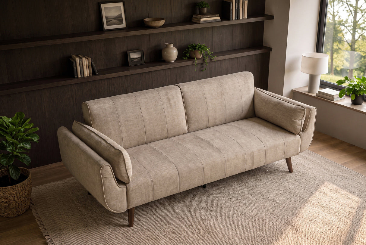 Sofa bed DIVANI 220cm 3-seater velvet champagne beige