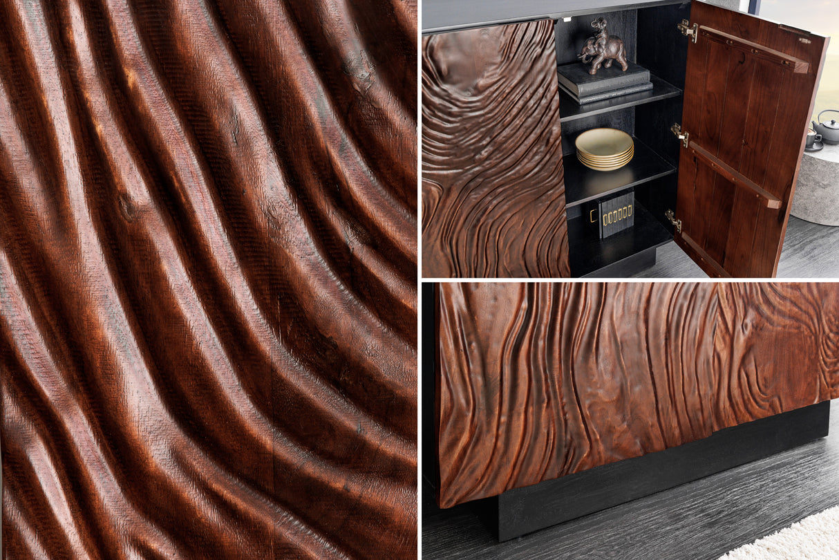 Highboard FLUID 110cm 3D acacia wood dark walnut brown