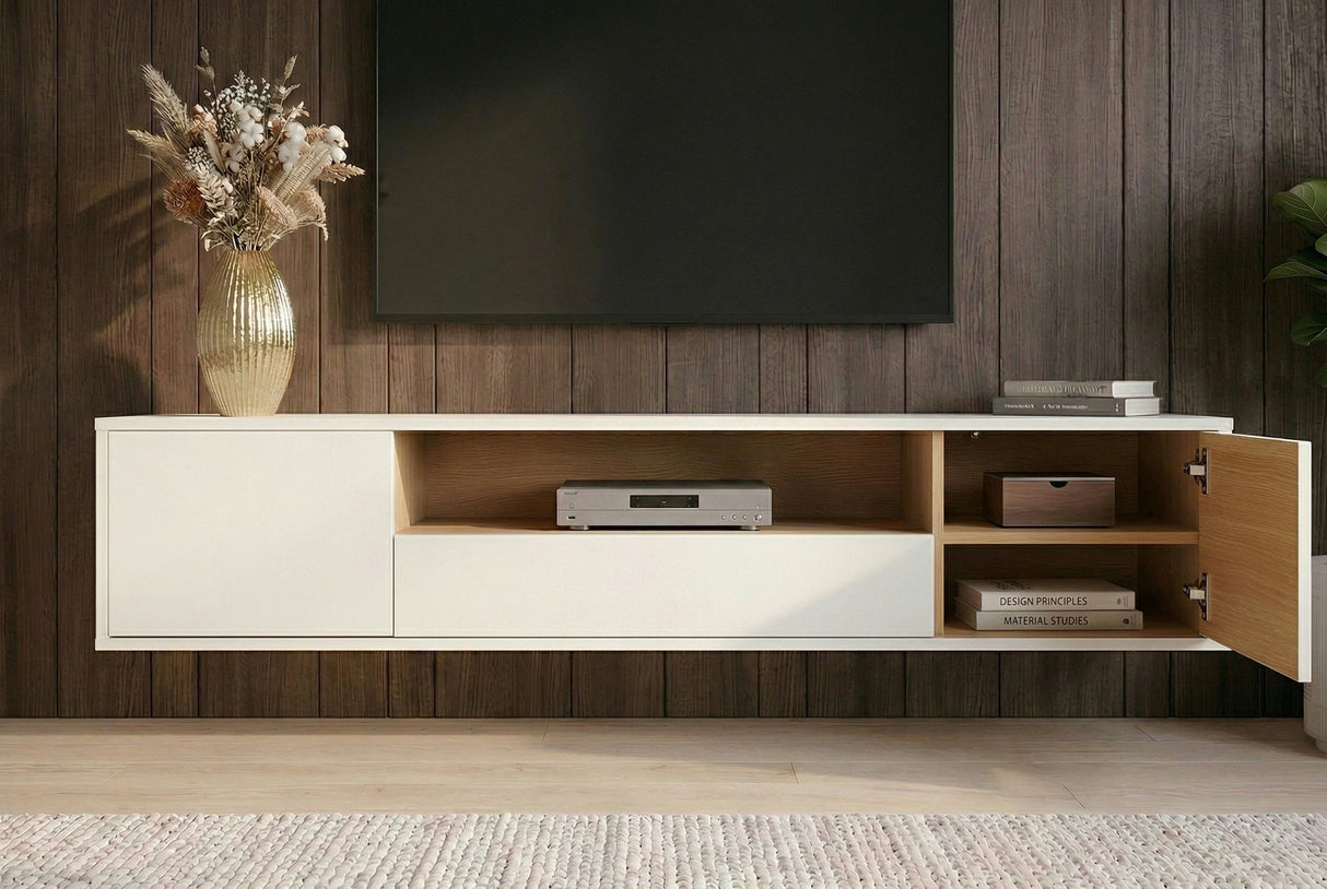 TV-Wand LOFT 150 cm hängend weiß natur