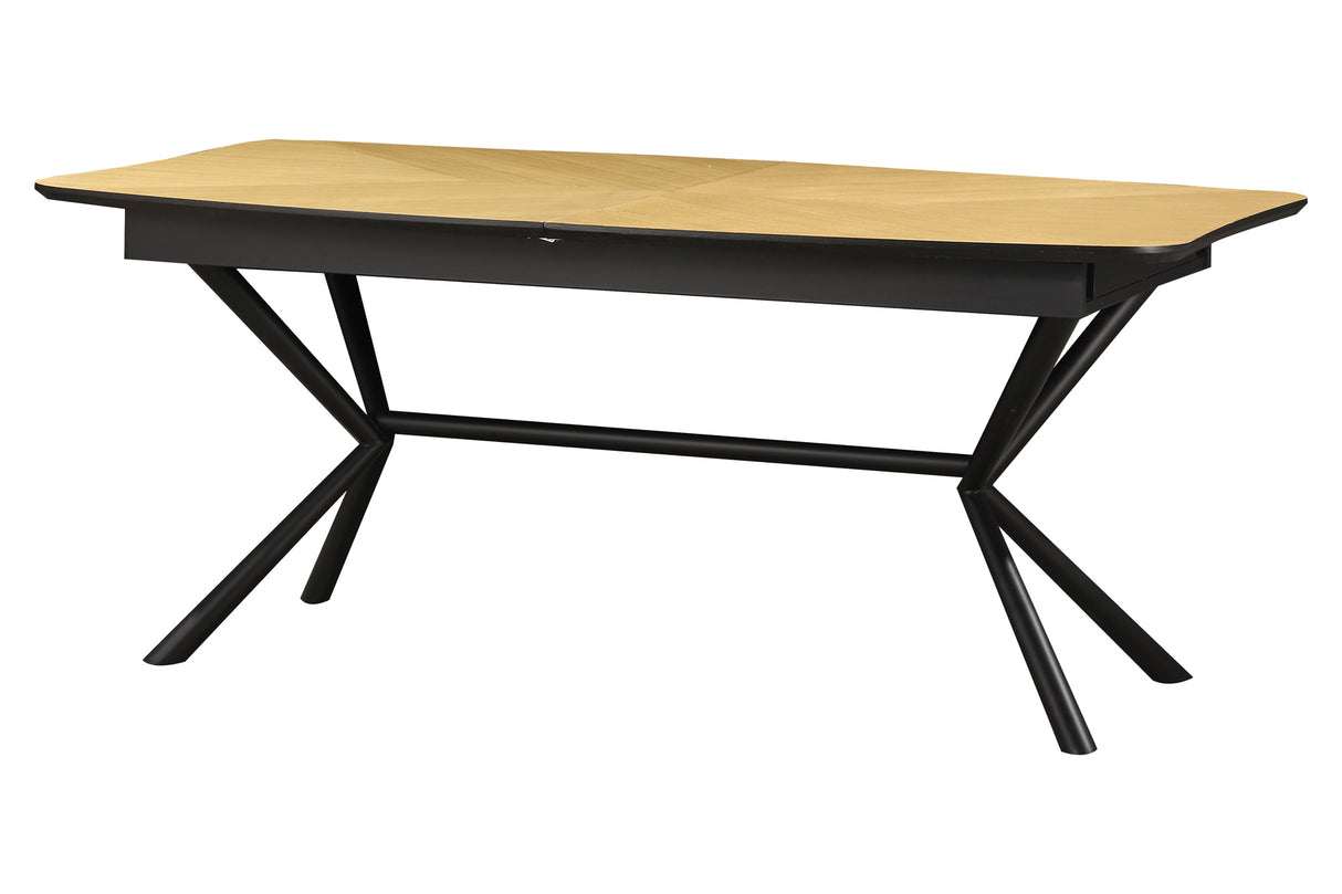 Dining table GRANDEZZA 180-270cm extendable natural oak wood look w/ black metal frame