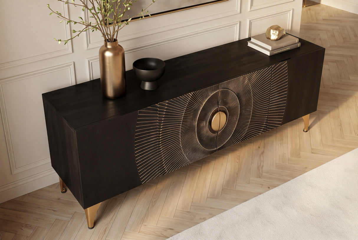 TV-Board GOLDEN SUNSET 180cm 3D Mangoholz schwarz
