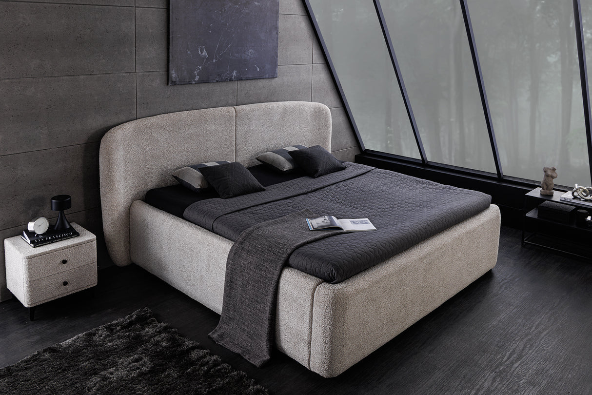 Bed ART DECO 180x200cm bouclé greige w/ storage space