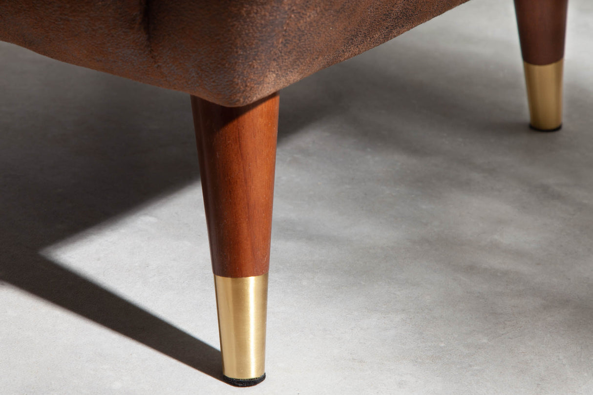 Ohrensessel DON mit goldenen Kappen Microfaser antikbraun