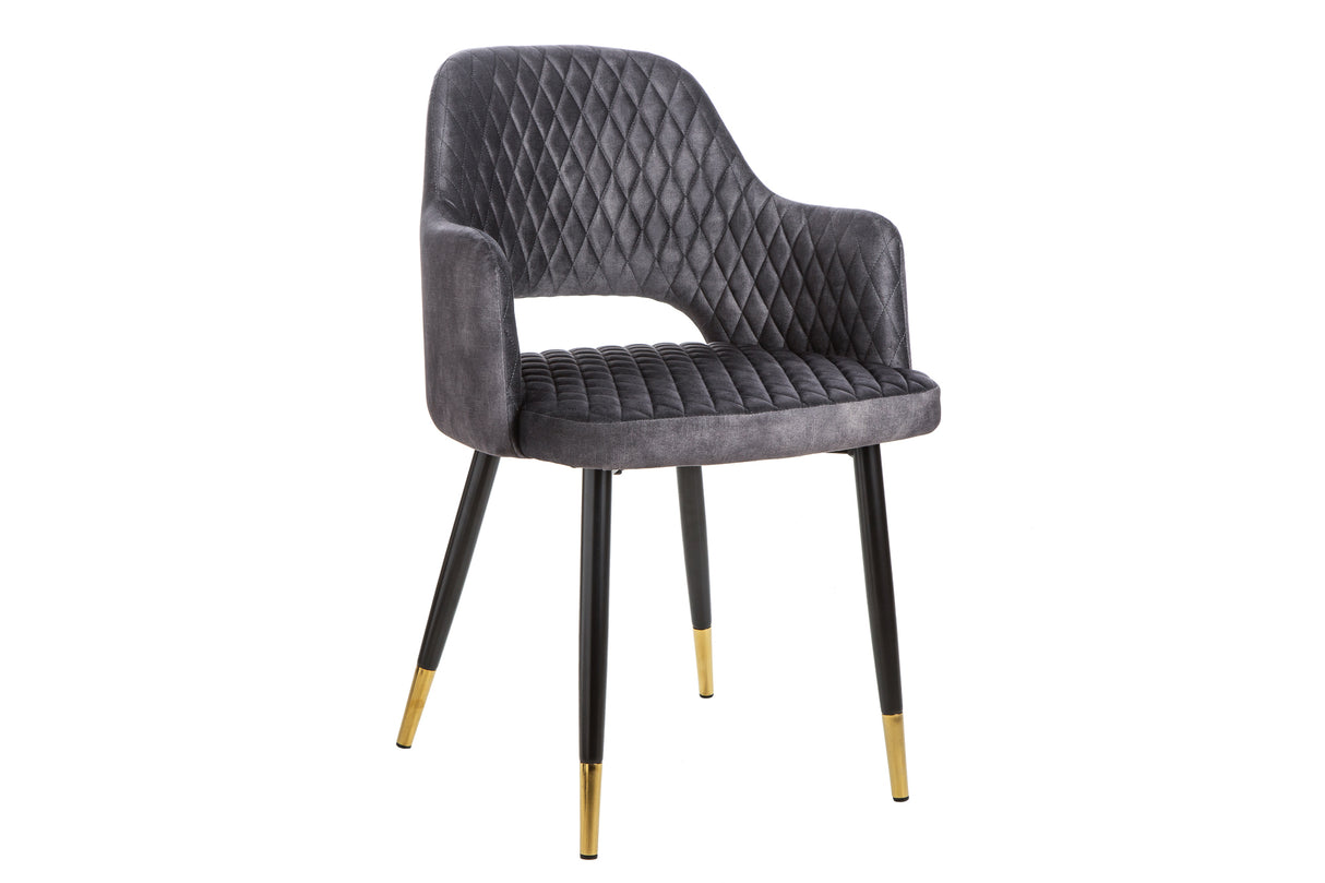 Chair PARIS w/ armrests velvet with decorative quilting grey