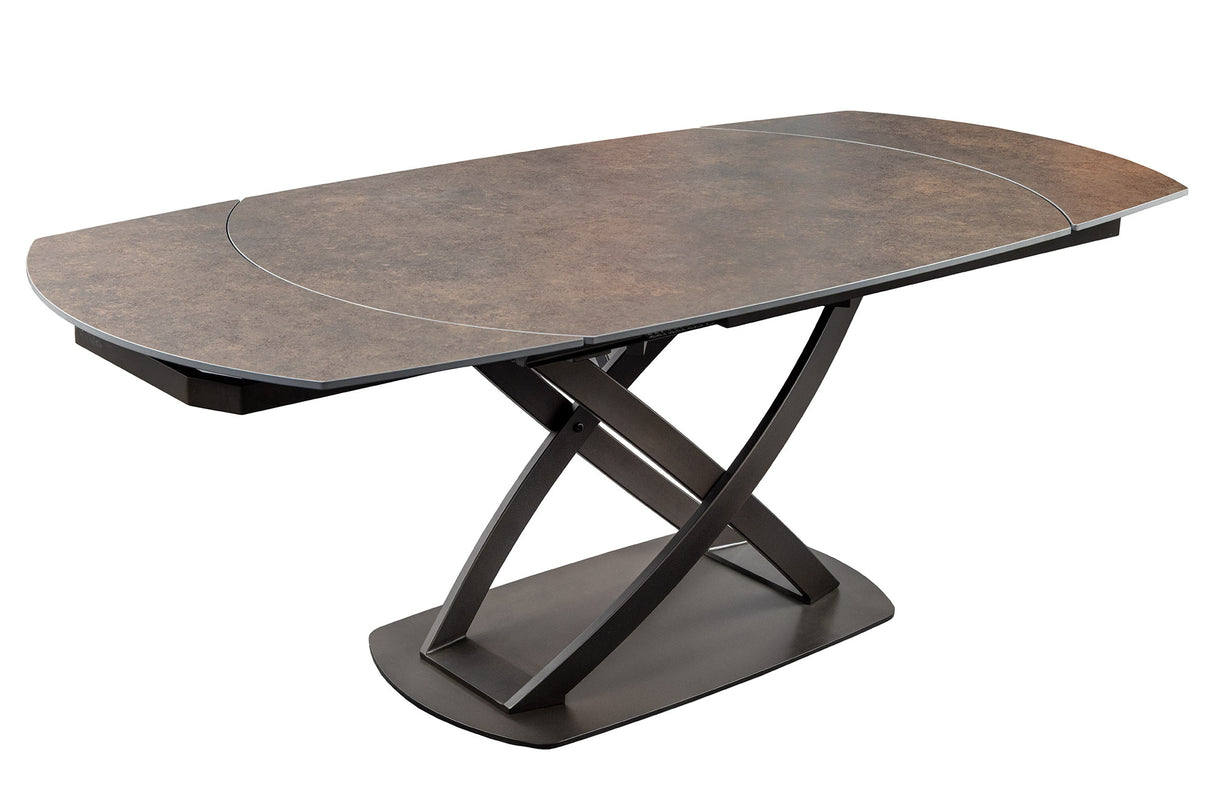 Dining table INCEPTION 130-190cm extendable w/ bronze rack oval ceramic top rust look