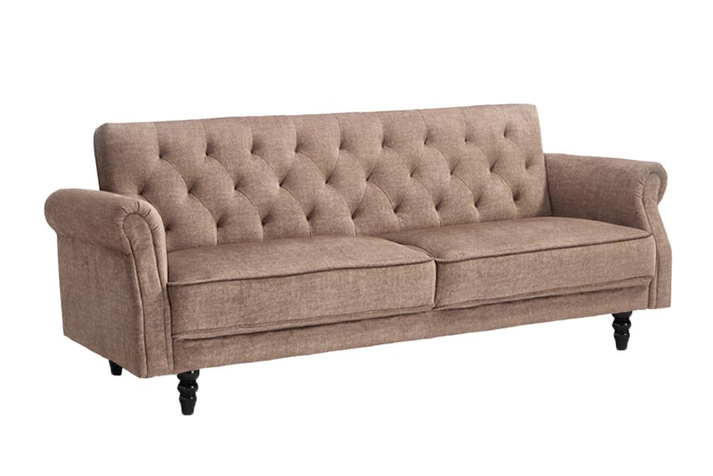 Schlafsofa MAISON BELLE AFFAIRE 220 cm, gesteppte Rückenlehne, abgerundete Armlehnen, Vogue-Samt, Greige