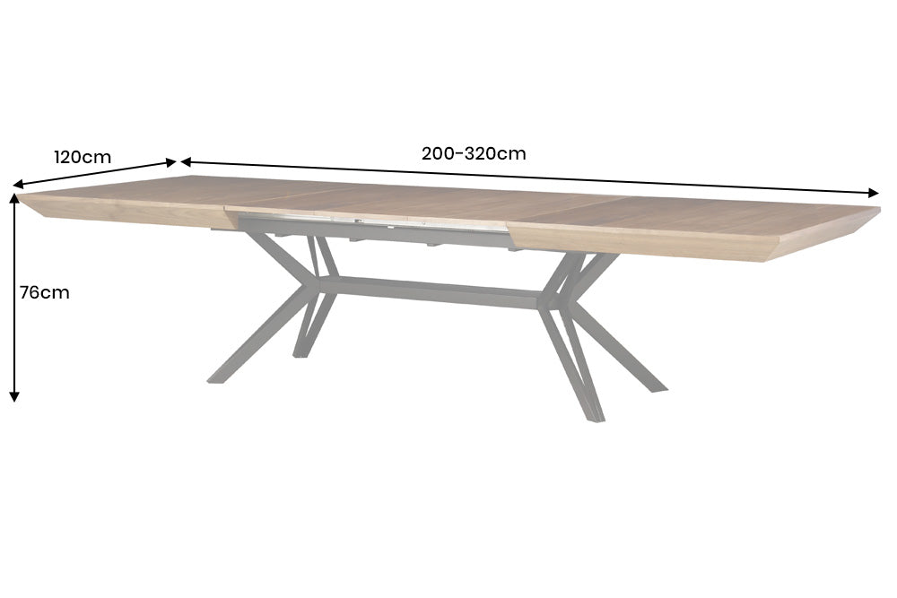 Dining table GIANT 200-320cm extendable natural walnut wood look w/ black metal frame