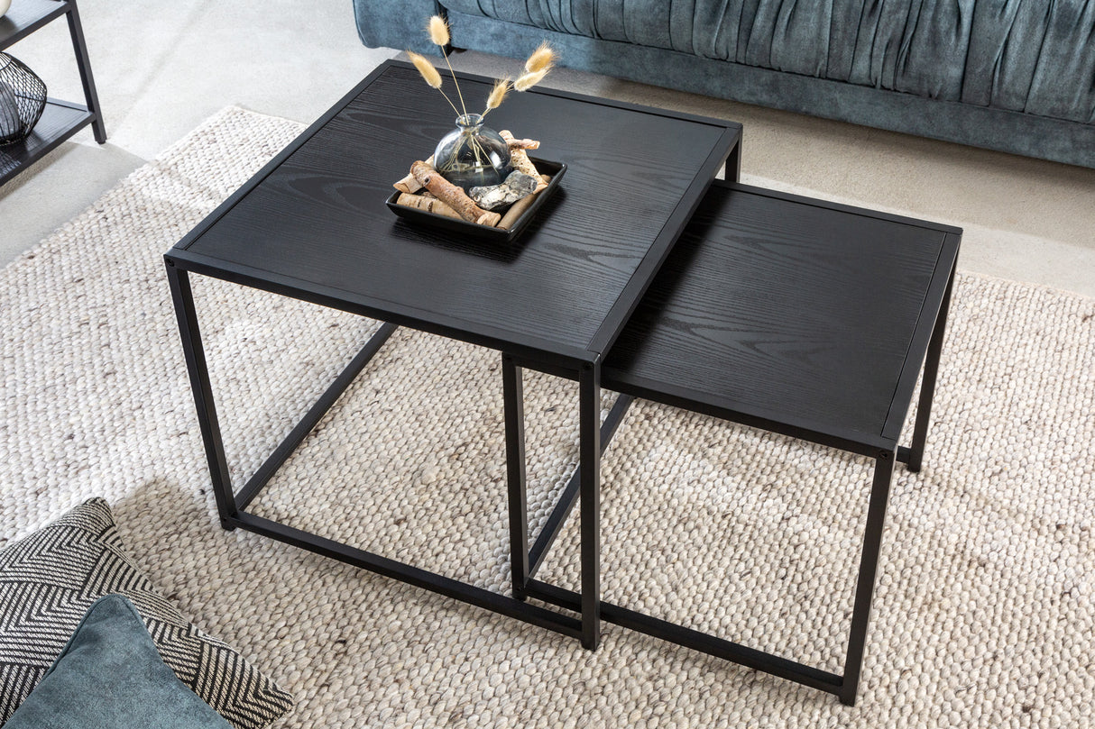 Side table SLIM LINE 50cm set of 2 ash wood look black