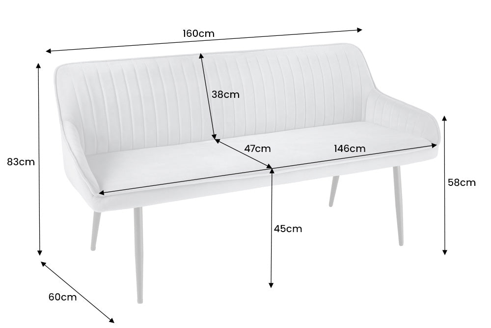 Bank TURIN 160cm Samt silbergrau