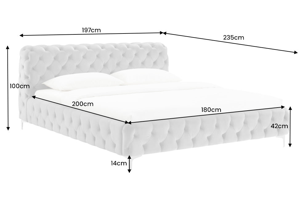 Bed MODERN BAROCK 180x200cm velvet grey in chesterfield style in baroque style