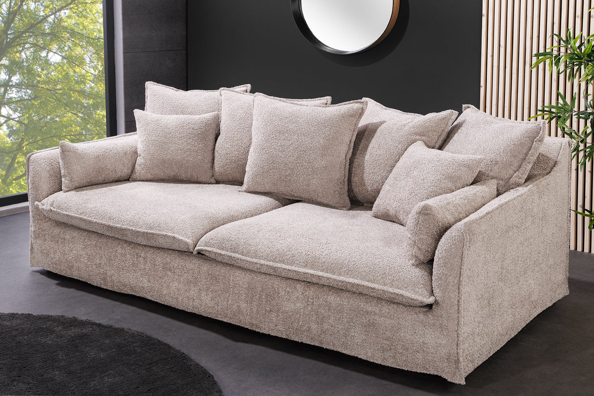 Sofa HEAVEN 200cm 3-Sitzer Federkern abnehmbarer Bezug Bouclé Champagnerbeige