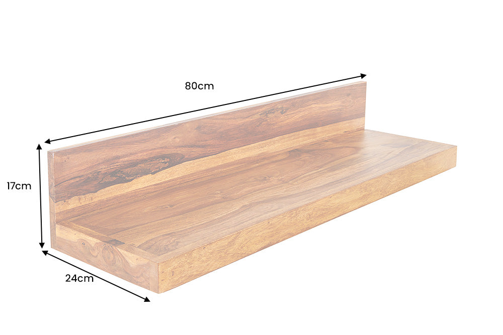 Wall shelf MAKASSAR 80cm natural stone finish sheesham wood