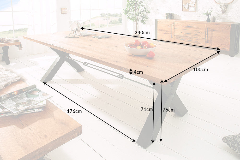 Esstisch THOR 240cm X-Beine Wildeiche Industrial