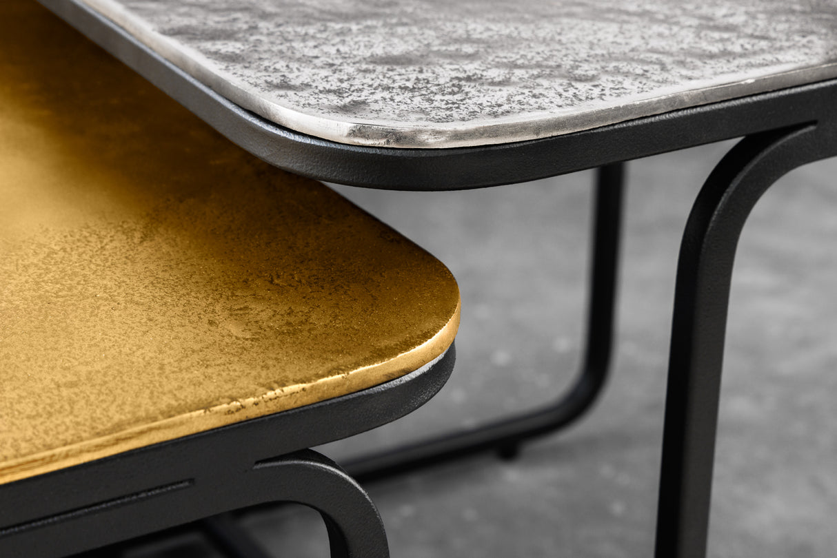 Coffee table ABSTRACT set of 2 60cm gold silver black metal frame