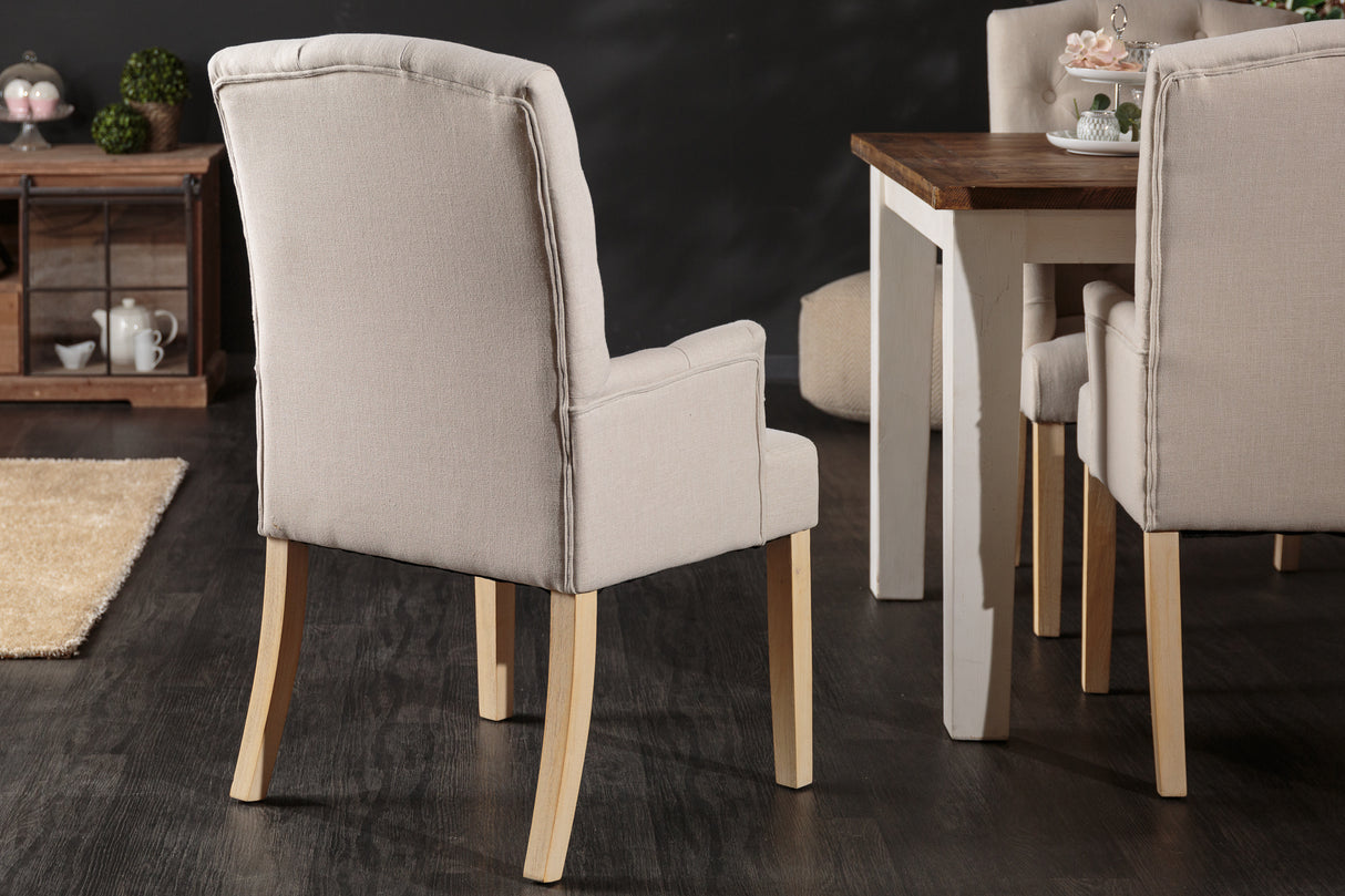 Stuhl CASTLE mit Armlehnen Strukturstoff beige mit Chesterfieldsteppung