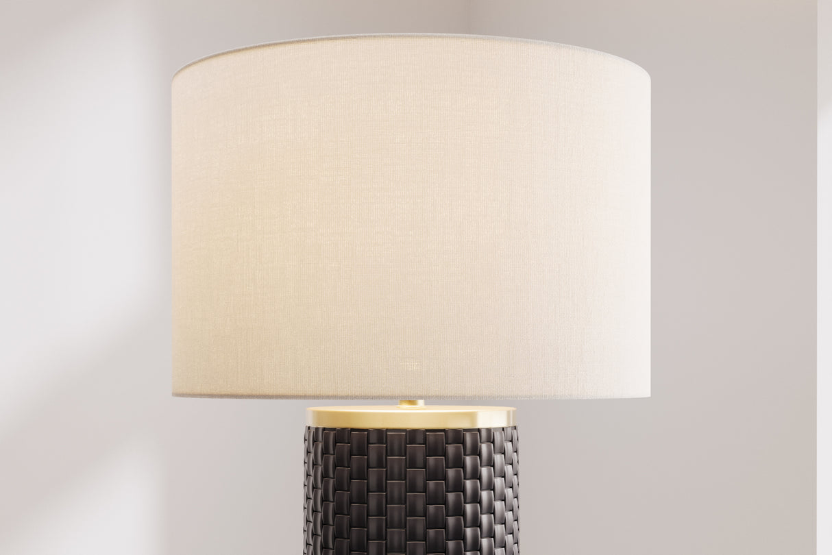 Table Lamp ELEGANCIA 70cm white lampshade ceramic black golden