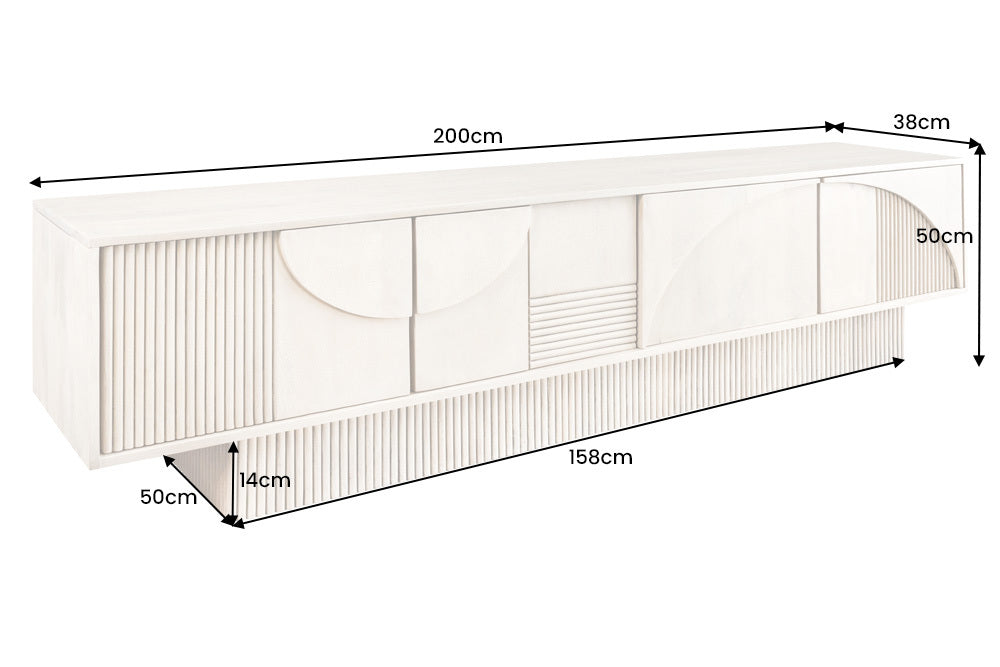 TV Board ART DECO 200cm 3D mango wood whitewashed