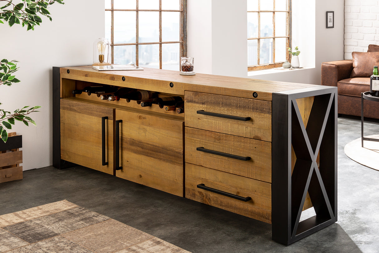 Sideboard THOR 195cm pine wood vintage brown